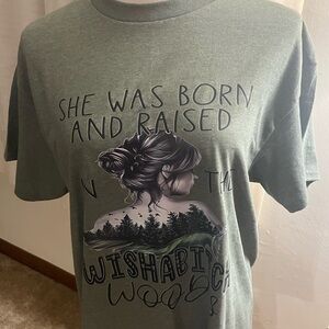 Grey she was born and raised in the wish Graphic T-Shirt with Forest Design nwot